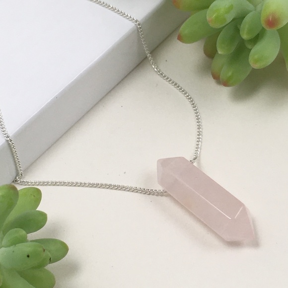 Rose Quartz Double Terminated Crystal Silver Chain - Picture 4 of 10